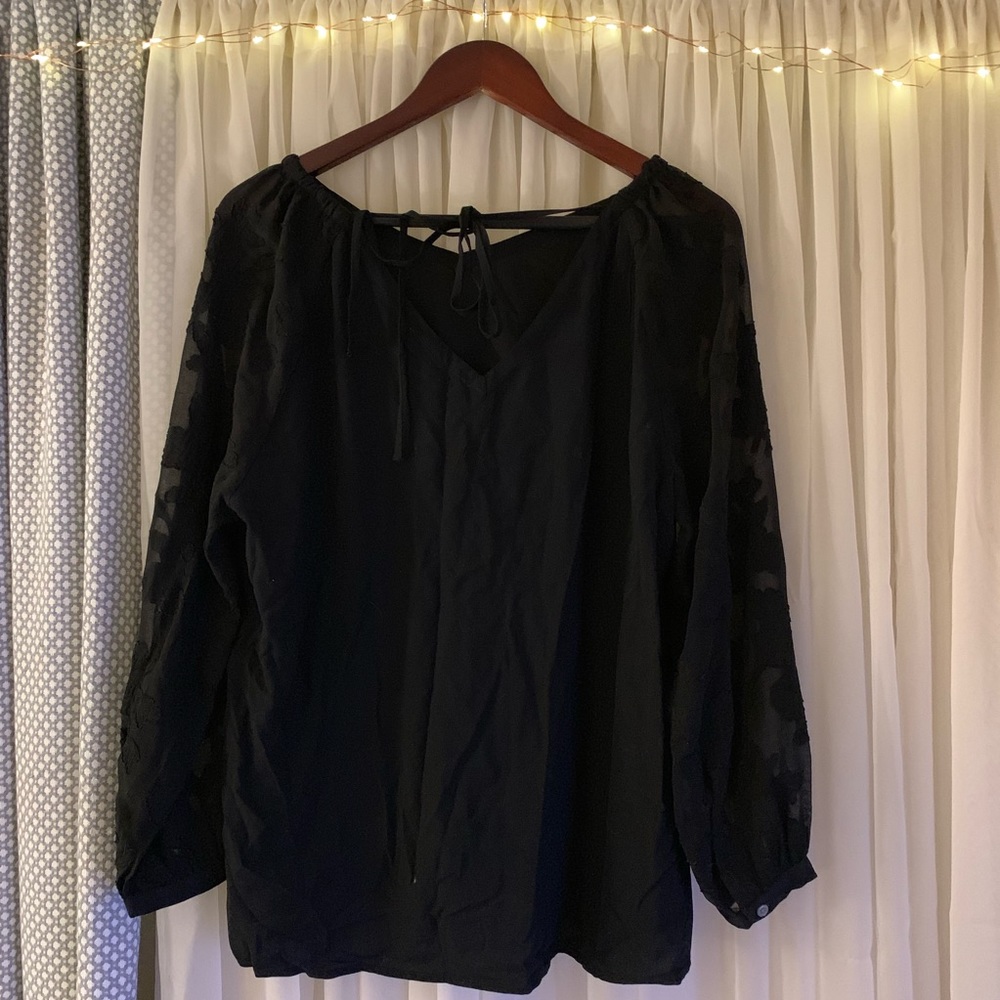 NWOT Ann Taylor LOFT Black Tie-Back Blouse - Picture 3 of 5